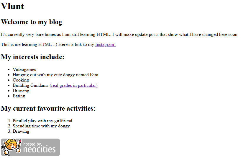 Screenshot of website version 1.0
