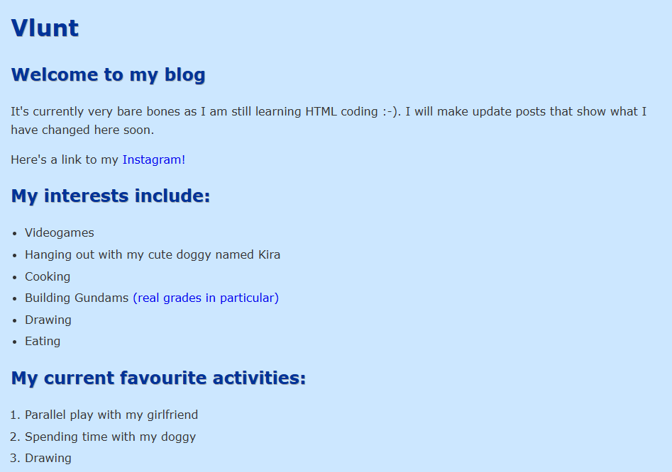 Screenshot of website version 1.1