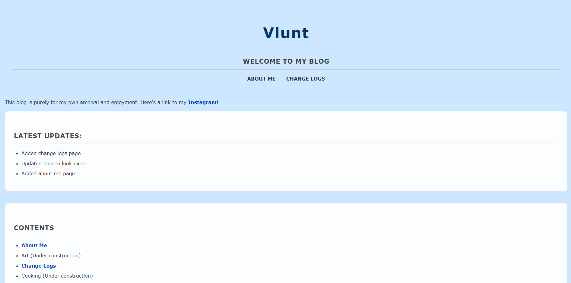 Screenshot of website version 1.21