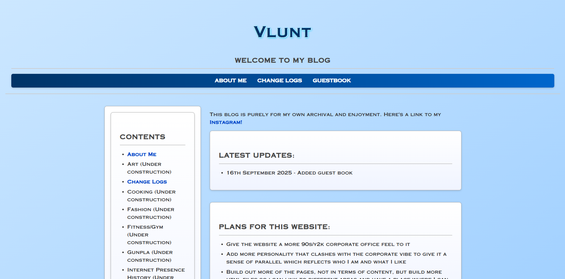 Screenshot of website version 1.3